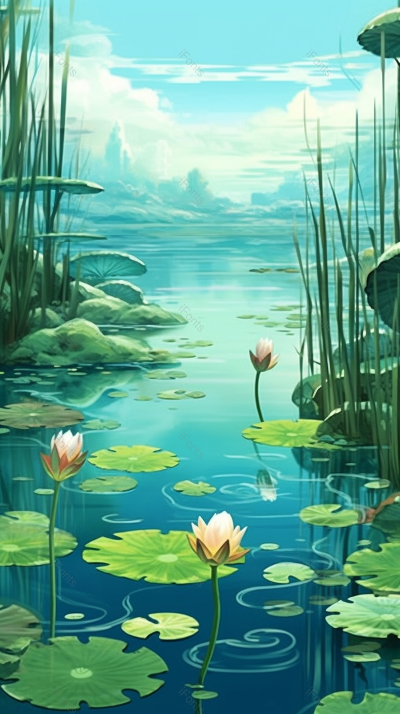 晴朗绿色的荷叶红色的荷花背景,插画/手绘图,插画/手绘图库,插画/手绘图下载,插画/手绘